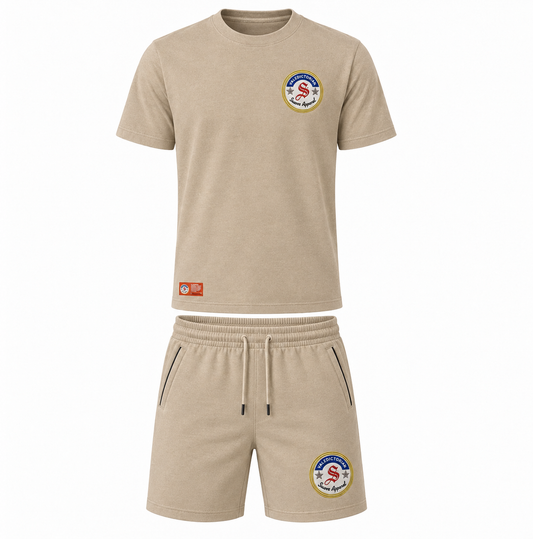 Captain Of The Host Crowned One Shorts Set - Linen Beige